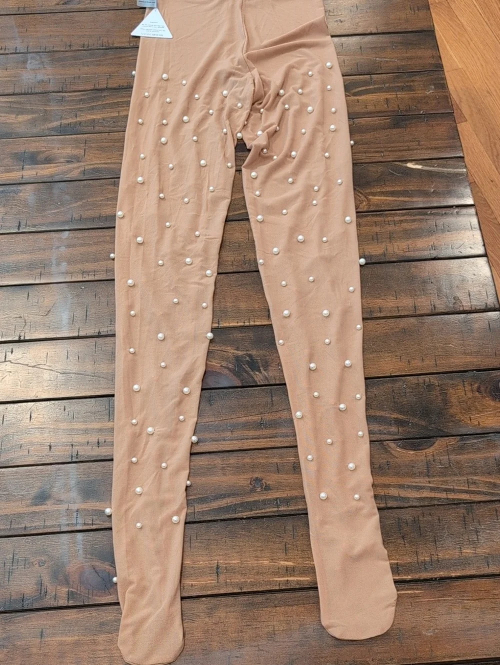 Nadine Merabi Diana Pearl Embellished Nude Tights NWT 1 XS/S/M